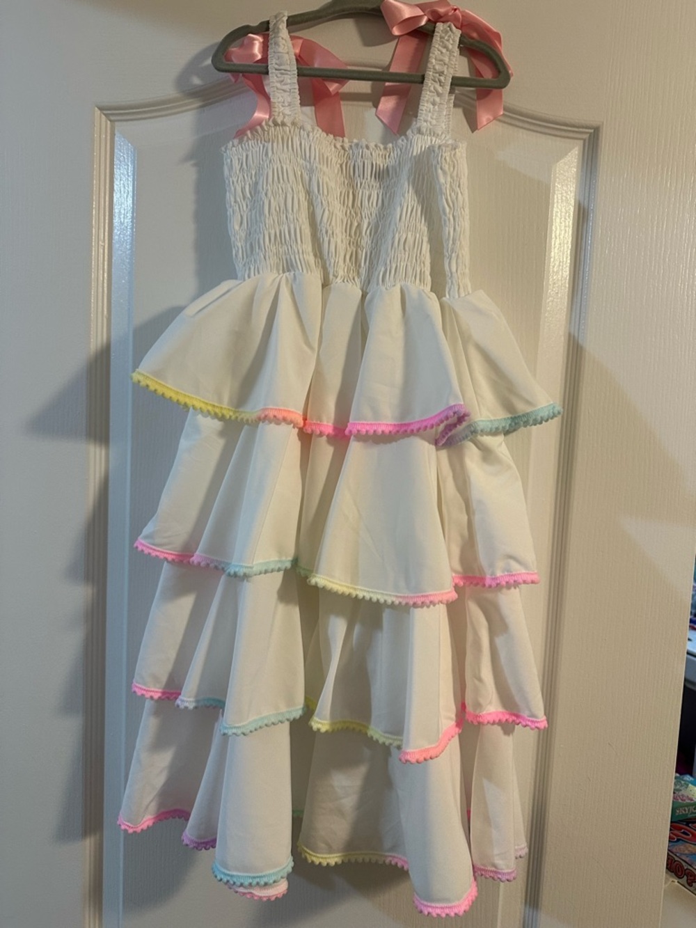 Lola + The Boys White Tiered Dress with Pastel Trim